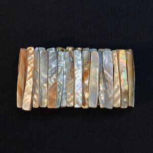 Abalone Shell Iridescent Cream White Natural Wide Stretch Bracelet